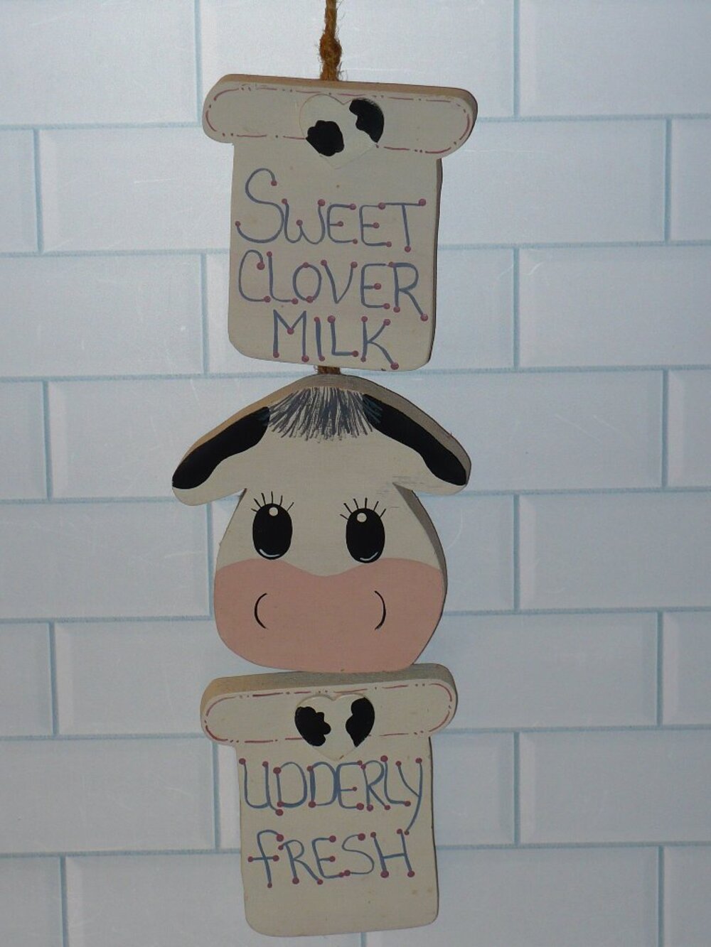 Vintage 1990's Cottagecore Farmhouse Sweet Clover Milk Handmade Wood Hanging
